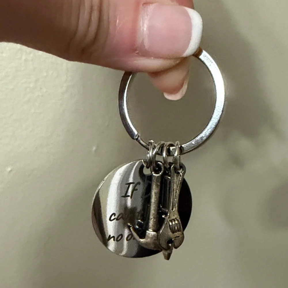 Engraved Silver Keychain with Tool Charms